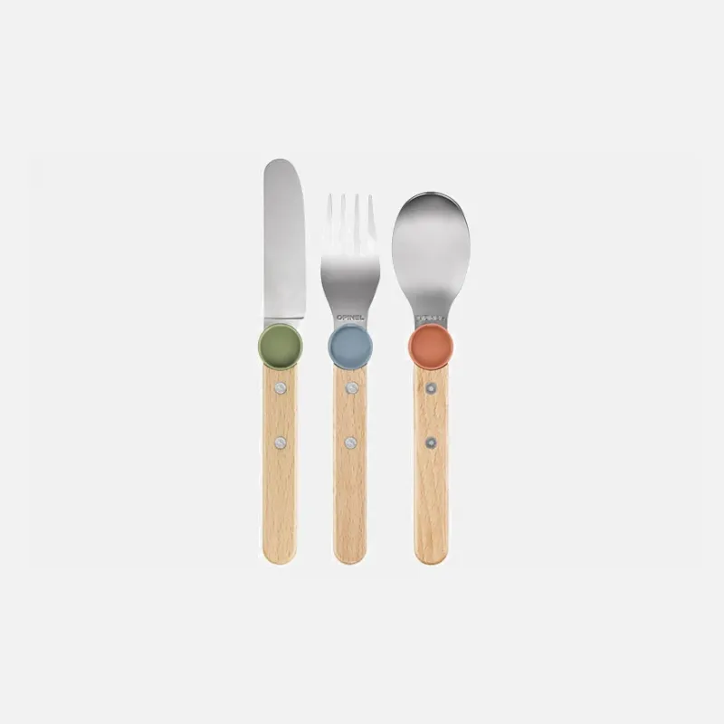 Opinel Le Petit Colour Mix Gourmet Set for Kids - Knife (without cutting edge) Fork and Spoon