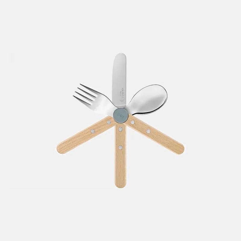 Opinel Le Petit Colour Mix Gourmet Set for Kids - Knife (without cutting edge) Fork and Spoon