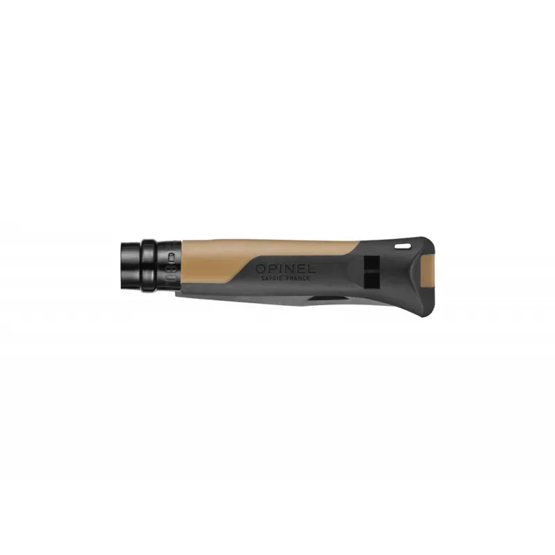 Opinel No.8 Horizon Knife Mustard - 3.14" Black Stainless Steel Blade Mustard Brown and Black Handle with Whistle Cyclaire Knives and Tools