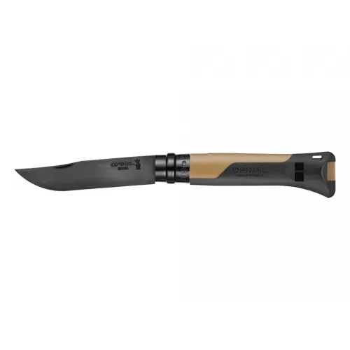 Opinel No.8 Horizon Knife Mustard - 3.14" Black Stainless Steel Blade Mustard Brown and Black Handle with Whistle