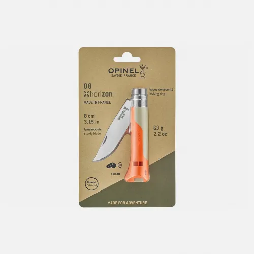 Opinel No.8 Horizon Knife - 3.14" Stainless Steel Blade Orange and Grey Handle with Whistle