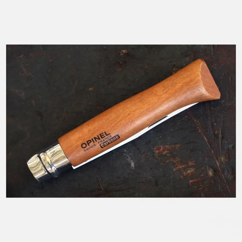 Opinel No.12 Beechwood Folding Pocket Knife - 4.72" Carbon Steel Blade Beechwood Handle Cyclaire Knives and Tools