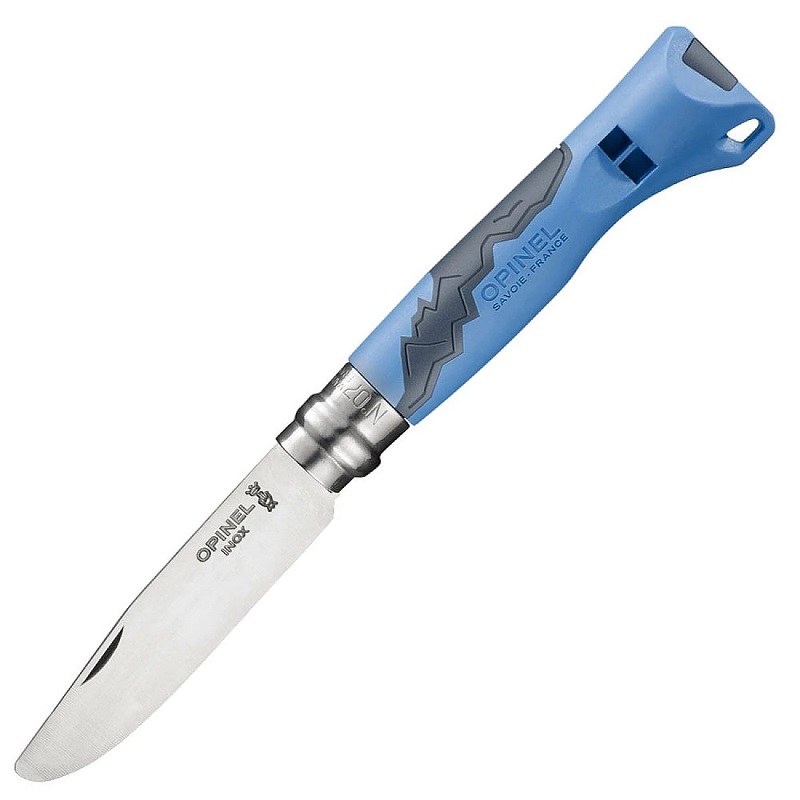 Opinel No. 7 Outdoor Junior Round Ended Knife Blue - 2.95" Stainless Steel Blade Blade Blue Handle with Whistle