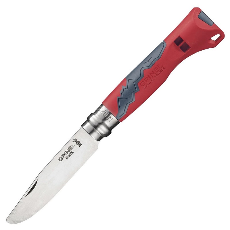 Opinel No. 7 Outdoor Junior Round Ended Knife Red - 2.95" Stainless Steel Blade Blade Red Handle with Whistle