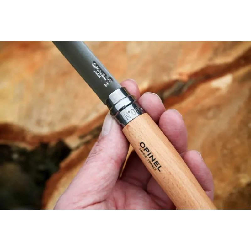 Opinel No.8 Folding Pocket Knife - 3.34" Stainless Steel Blade Beechwood Handle Cyclaire Knives and Tools