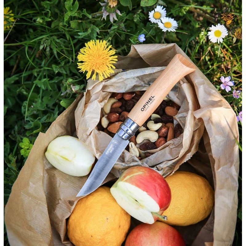 Opinel No.8 Pocket Knife - 3.34" Stainless Steel Blade Beechwood Handle