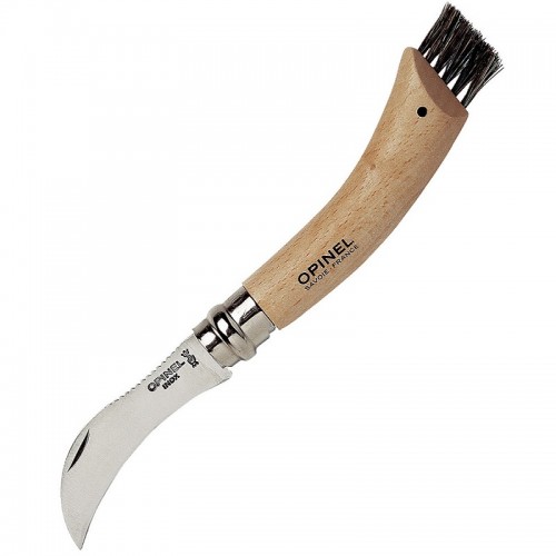 Opinel No. 8 Mushroom Knife - 3.34" Stainless Steel Blade Beechwood Handle with Brush