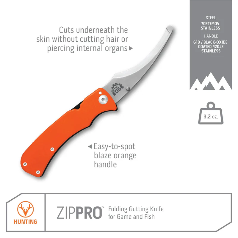Outdoor Edge Zip Pro Folding Gutting Knife for Fish or Game Cyclaire Knives and Tools