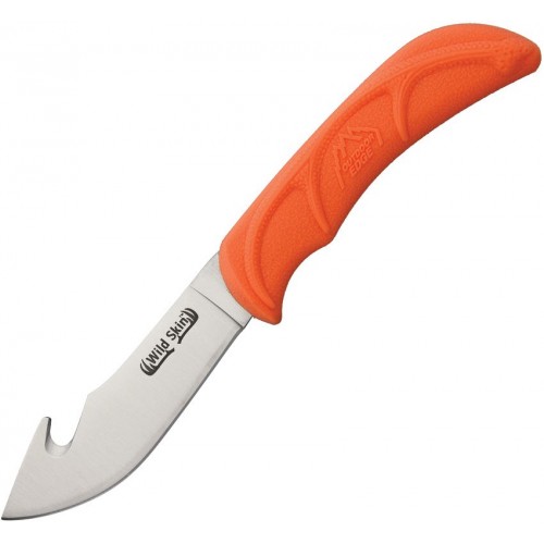 Outdoor Edge Wild Skin Skinner Fixed 3-7/8" Satin Blade with Gut Hook, Orange Rubberized Handle