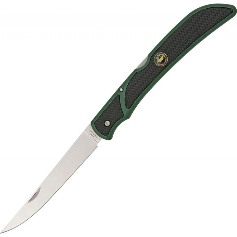 Outdoor Edge Fish n Bone Folding Fillet and Boning Knife, 5" Satin Blade, Black and Green Zytel Handle