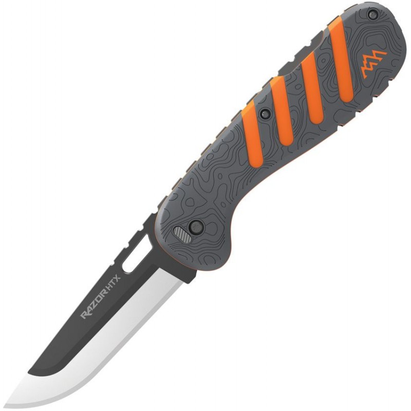 Outdoor Edge Razor HTX Folding Knife with 7 Blades - 3.5" Blade Orange and Grey Rubberized Aluminum Handle