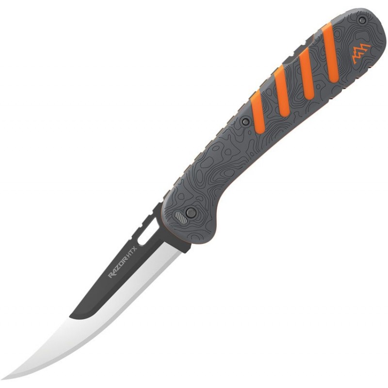 Outdoor Edge Razor HTX Folder with 7 Blades - 5" Blade Orange and Grey Rubberized Aluminum Handle
