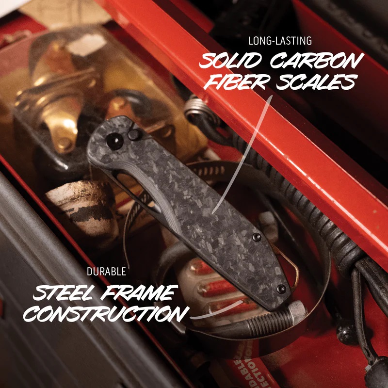 Outdoor Edge Kaytan Pocket Knife - 3.3" Black DP Blade Carbon Fiber Forged Handle