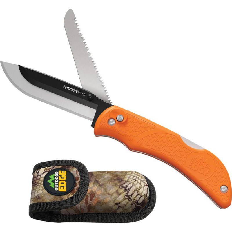 Outdoor Edge Razor Pro S Orange Folding Knife - 3.5" Replaceable Blade with with Bone Saw