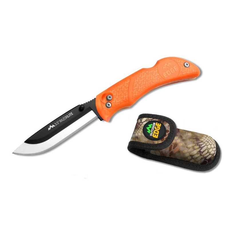 Outdoor Edge Razor Pro L with 6 Blade - 3.5" Drop Point Blade Orange TPR Handle