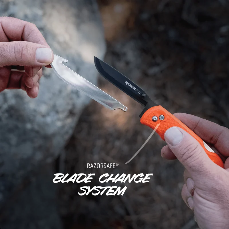 Outdoor Edge RazorPro L Black Folding Hunter - 3.5" Replacement Blades Black Rubberized TRP Handle Cyclaire Knives and Tools