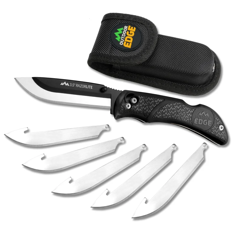 Outdoor Edge RazorPro L Black Folding Hunter - 3.5" Replacement Blades Black Rubberized TRP Handle Cyclaire Knives and Tools