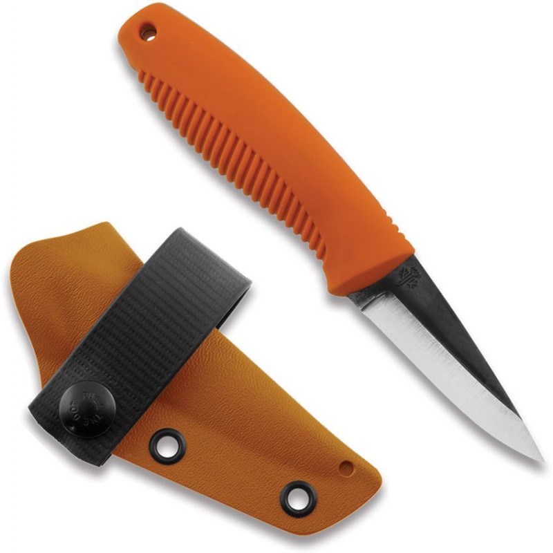 Peltonen Knives M23 Ranger Cub Knife - 2.63" Natural Finish Carbon Steel Blade Orange TPE Handle Kydex Sheath