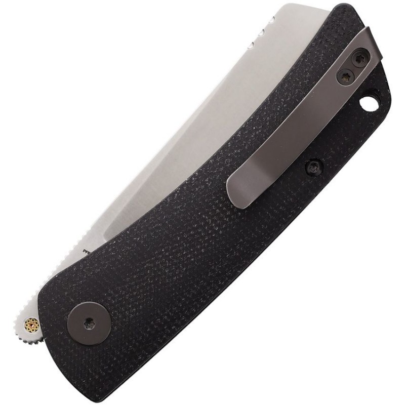 Petrified Fish Flavorist Folding Knife - 3.07" K110 Satin Cleaver Blade Black Micarta Handle