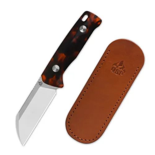 QSP Baby Penguin Fixed Blade Knife - 2.53" 14C28N Two-Tone Satin Sheepsfoot Blade Tortoise Resin Handle