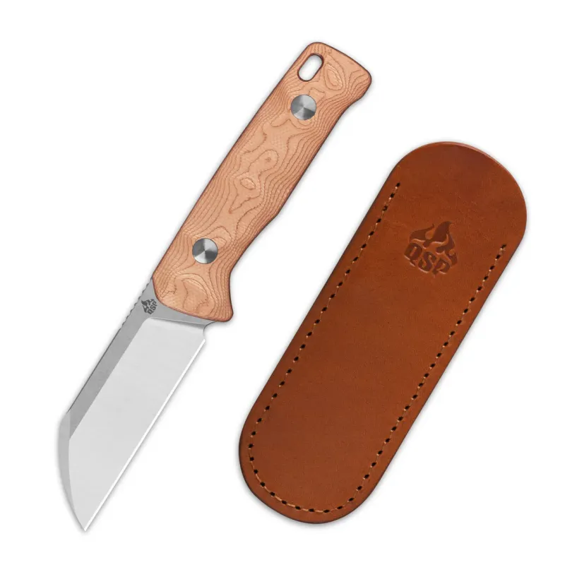 QSP Baby Penguin Fixed Blade Knife - 2.53" 14C28N Two-Tone Satin Sheepsfoot Blade Copper Foil Handle