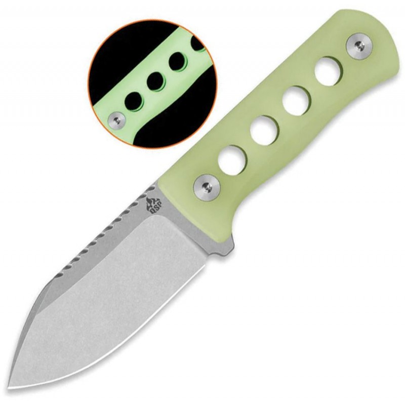 QSP Canary Neck Knife - 2.5" 14C28N DP Blade Glow-in-the-Dark Resin Handle Kydex Sheath