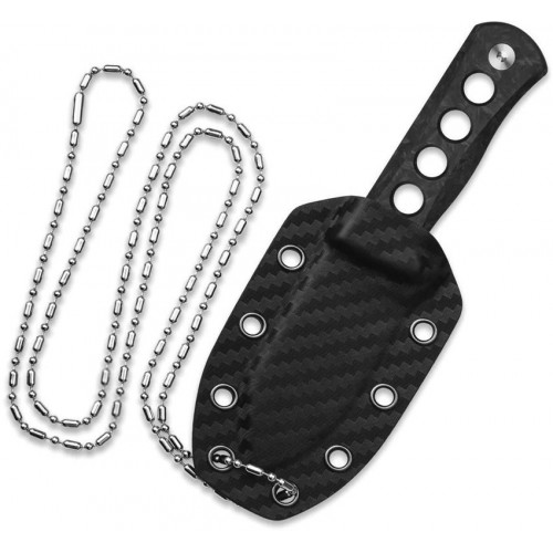 QSP Canary Neck Knife - 2.5" Damascus DP Blade Green Glow-in-the-Dark Shredded CF Handle