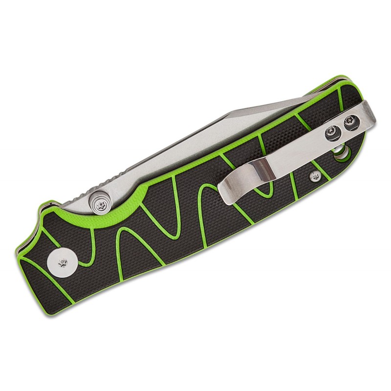 QSP Kali Folding Knife - 3.25" 14C28N Blade Black and Neon Green Milled G10 Handle