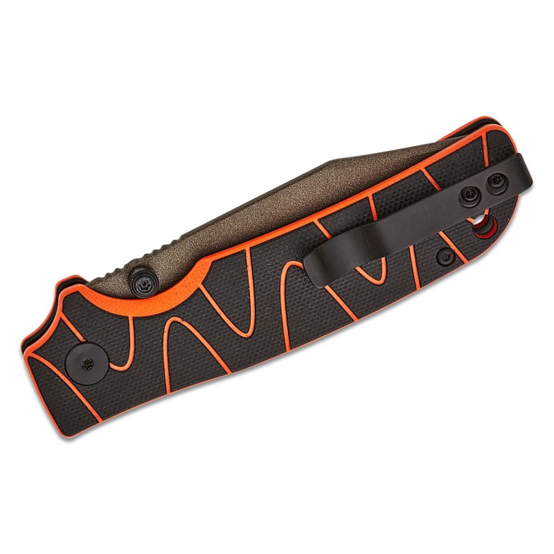 QSP Kali Folding Knife - 3.25" 14C28N Champagne Blade Black and Orange Neon Milled G10 Handle