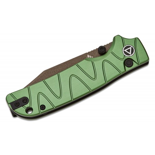 QSP Kali Folding Knife - 3.25" 14C28N Champagne Blade Green Milled G10 Handle