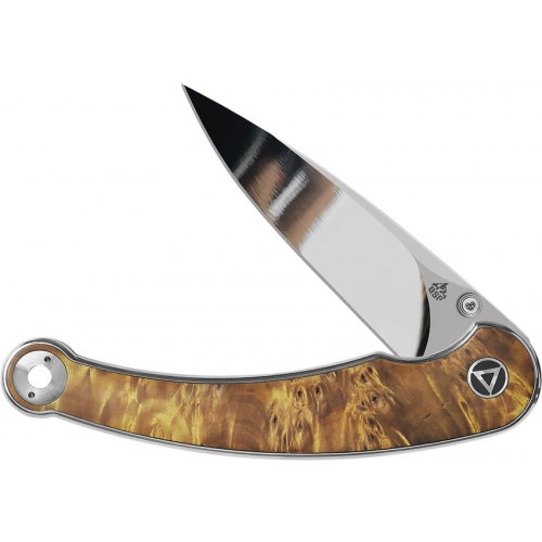 QSP Dolphin Folding Knife - 3.15" Mirror Polished Blade Brown Wood Handle