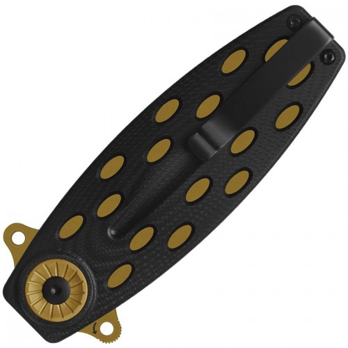 QSP Beetle Folding Knife - 2.95" 14C28N Bronze Single-Edge Spear Point Blade Black G10 Handle