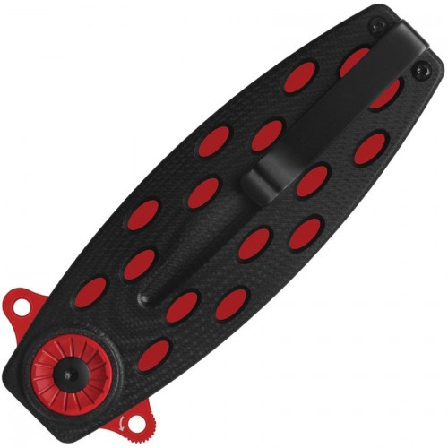 QSP Beetle Folding Knife - 2.95" 14C28N Red Single-Edge Spear Point Blade Black G10 Handle