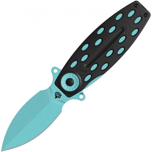 QSP Beetle Folding Knife - 2.95" 14C28N Blue Single-Edge Spear Point Blade Black G10 Handle