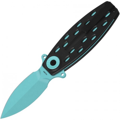 QSP Beetle Folding Knife - 2.95" 14C28N Blue Single-Edge Spear Point Blade Black G10 Handle