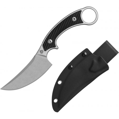 QSP Viper Fixed Blade Knife - 4" Stainless Steel CP Blade Black Sculpted G10 Handle