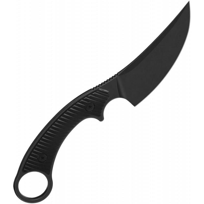 QSP Viper Fixed Blade Knife - 4" Black Stainless Steel CP Blade Black Sculpted G10 Handle