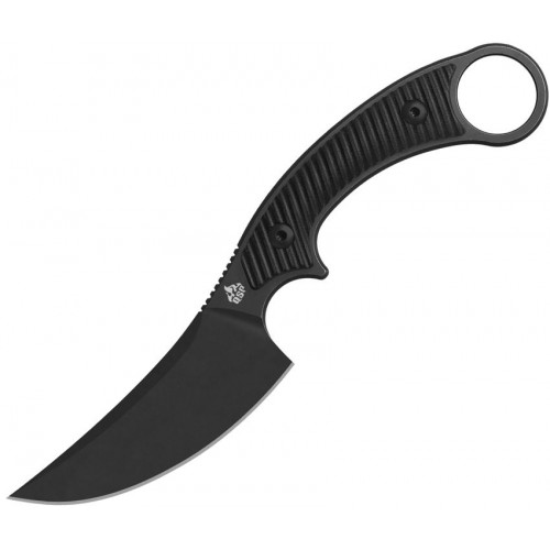 QSP Viper Fixed Blade Knife - 4" Black Stainless Steel CP Blade Black Sculpted G10 Handle