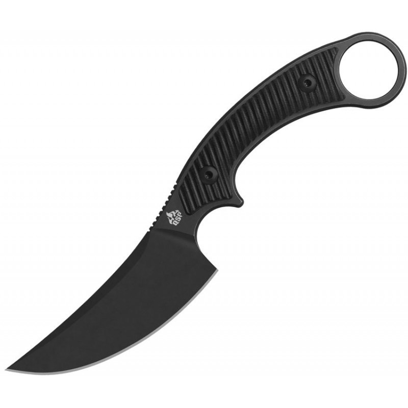QSP Viper Fixed Blade Knife - 4" Black Stainless Steel CP Blade Black Sculpted G10 Handle