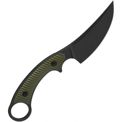 QSP Viper Fixed Blade Knife - 4" Black Stainless Steel CP Blade OD Green Sculpted G10 Handle