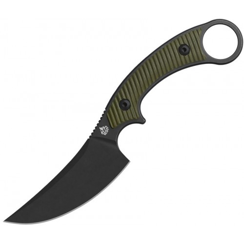 QSP Viper Fixed Blade Knife - 4" Black Stainless Steel CP Blade OD Green Sculpted G10 Handle