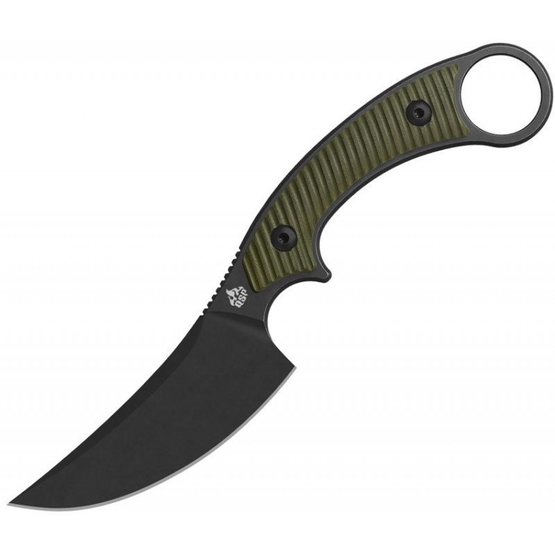 QSP Viper Fixed Blade Knife - 4" Black Stainless Steel CP Blade OD Green Sculpted G10 Handle