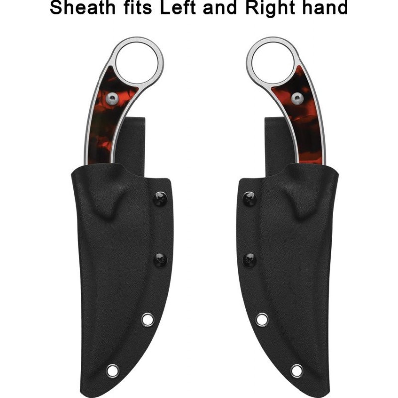 QSP Viper Fixed Blade Knife - 4" Stainless Steel CP Blade Black and Red Tortoise Resin Sculpted Handle