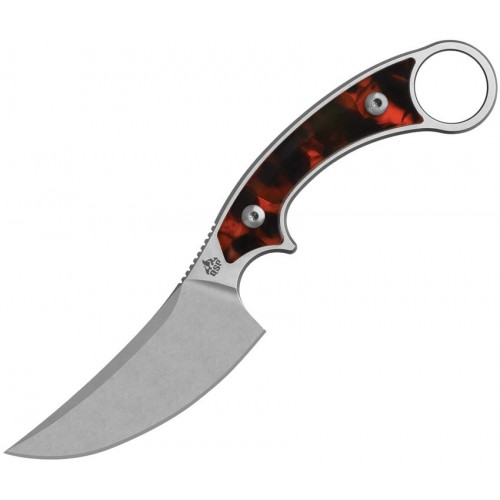 QSP Viper Fixed Blade Knife - 4" Stainless Steel CP Blade Black and Red Tortoise Resin Sculpted Handle