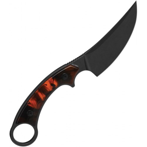 QSP Viper Fixed Blade Knife - 4" Black Stainless Steel CP Blade Black and Red Tortoise Resin Sculpted Handle