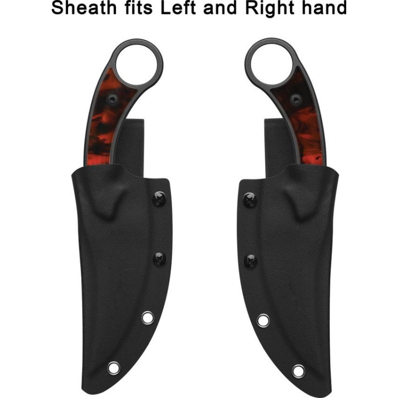 QSP Viper Fixed Blade Knife - 4" Black Stainless Steel CP Blade Black and Red Tortoise Resin Sculpted Handle