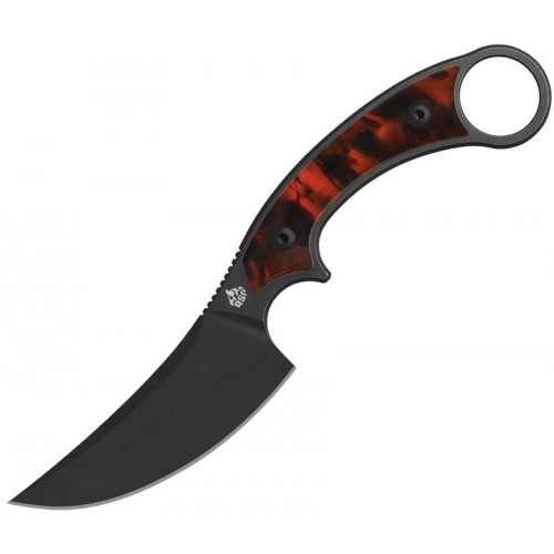 QSP Viper Fixed Blade Knife - 4" Black Stainless Steel CP Blade Black and Red Tortoise Resin Sculpted Handle