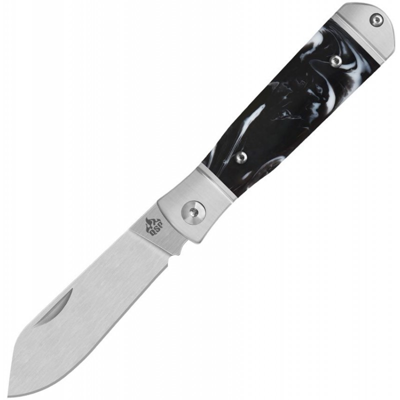 QSP Jumping Jack UK EDC Pocket Knife - 2.75" 14C28N Stainless Steel Blade Black and White Resin Handle