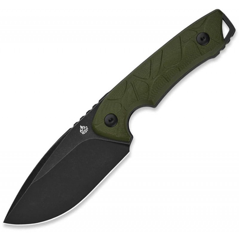 QSP Tiny Tots Fixed Blade Knife - 3.5" Black Stainless Steel DP Blade OD Green G10 Handle