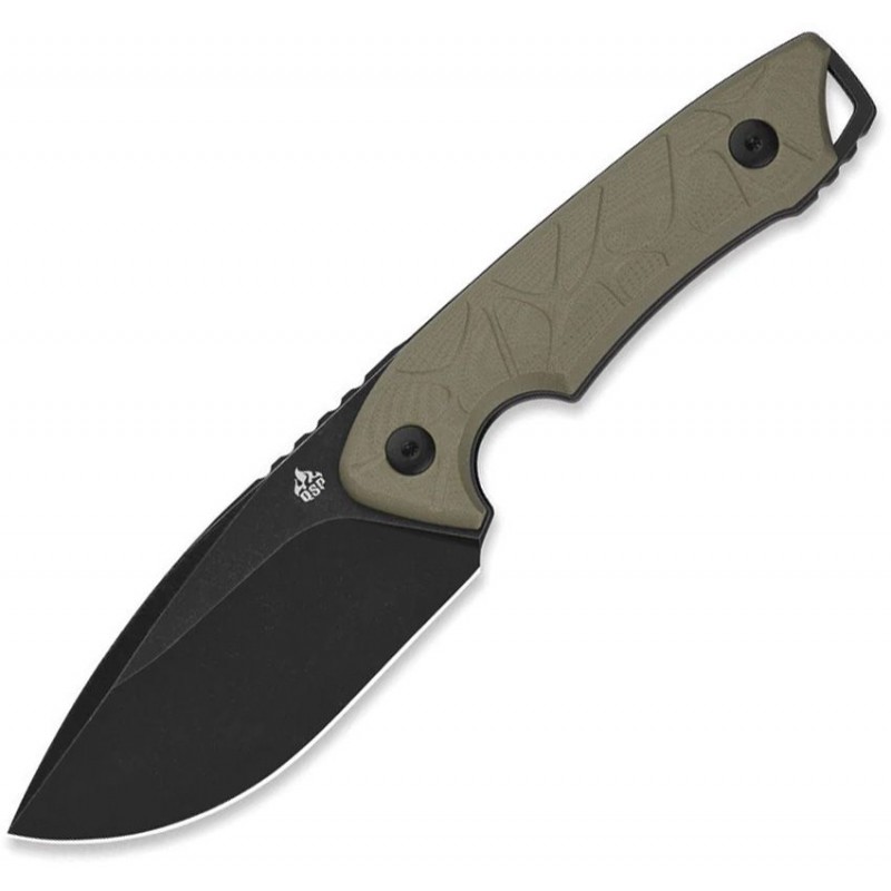 QSP Tiny Tots Fixed Blade Knife - 3.5" Black Stainless Steel DP Blade OD Sand G10 Handle